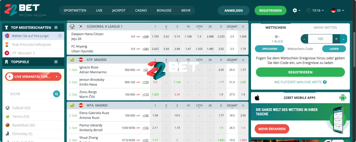 22Bet Sportspiele
